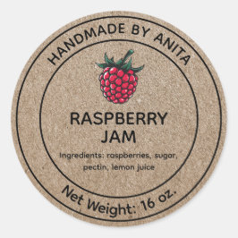 Adesivo Redondo Raspberry Jam Jelly Jar Label Kraft Estilo de Pape