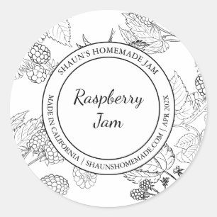 Adesivo Redondo Raspberry Jam Sketch Rótulo moderno