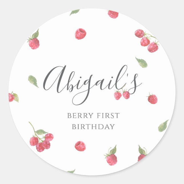 Adesivo Redondo Raspberry Sweet Berry Primeira Festa de aniversári (Frente)