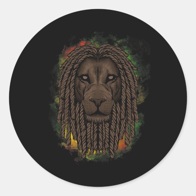 Adesivo Redondo Rasta Lion Com Dreads - Mostre Seu Orgulho E Regga (Frente)