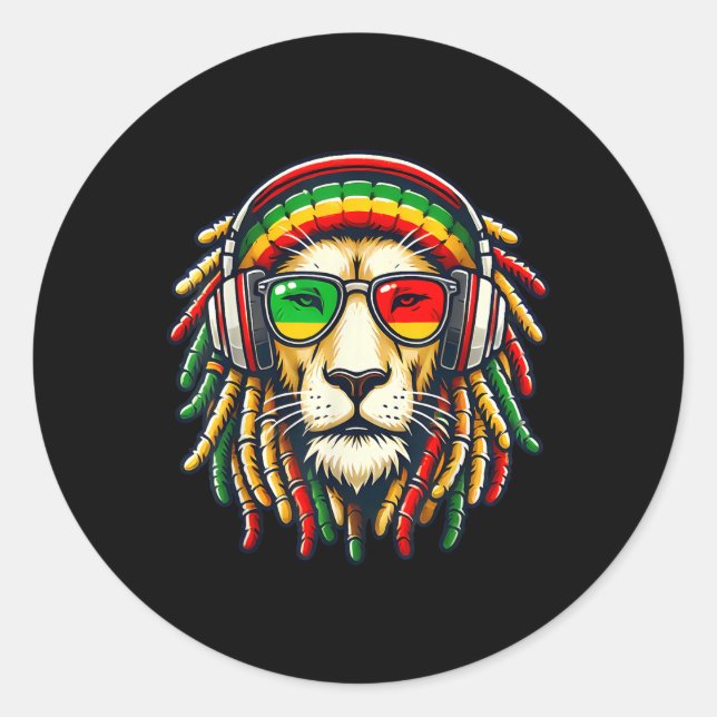 Adesivo Redondo Rasta Reggae Music Lion Jamaica (Frente)
