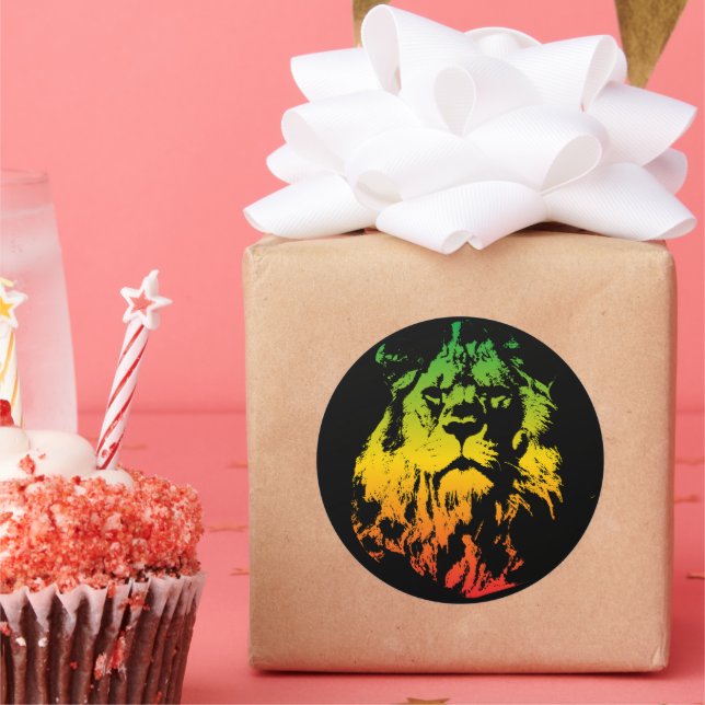 Adesivo Redondo Rastafari Flag Leão Colorido de Judah (Festa)