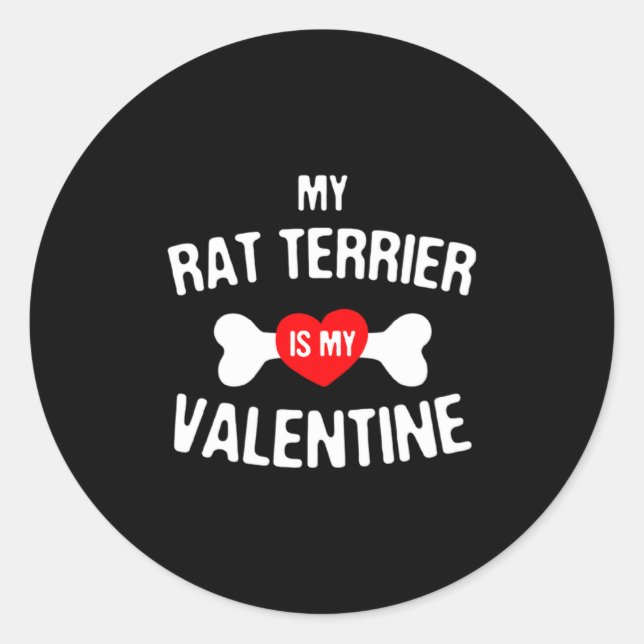 Adesivo Redondo Rat Terrier Is My Valentine Rat Terrier Dog  (Frente)