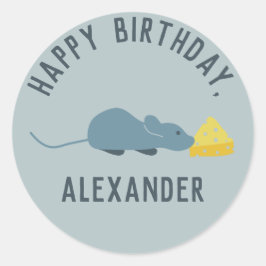 Adesivo Redondo Rato azul personalizado e queijo