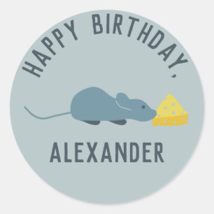 Adesivo Redondo Rato azul personalizado e queijo