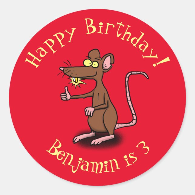 Adesivo Redondo Rato castanho-bonito deita um desenho animado (Frente)