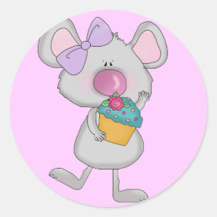 Adesivo Redondo Rato com camiseta e presentes do cupcake