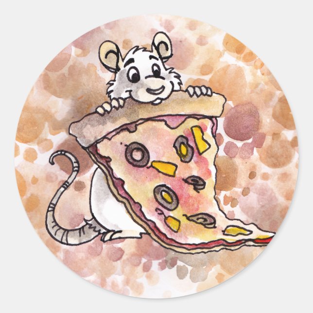 Adesivo Redondo Rato com Pizza Stickers (Frente)