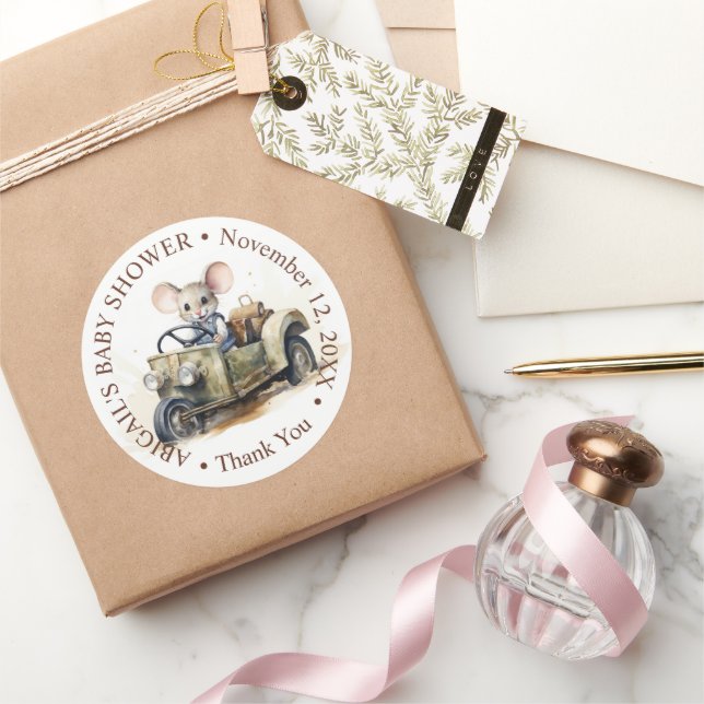 Adesivo Redondo Rato de aquarela bonito no Chá de fraldas do carro (Presentear)