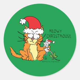 Adesivo Redondo Rato de Cartoon de Natal Engraçado