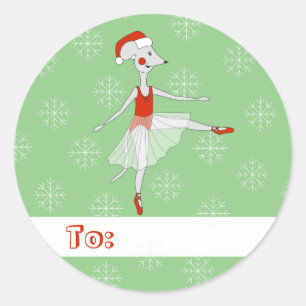 Adesivo Redondo Rato de Natal com Balé ilustrado Flocos de Neve V