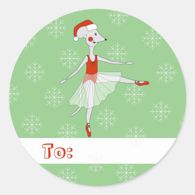Adesivo Redondo Rato de Natal com Balé ilustrado Flocos de Neve Ve (Frente)