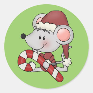 Adesivo Redondo Rato do Natal com bastão de doces