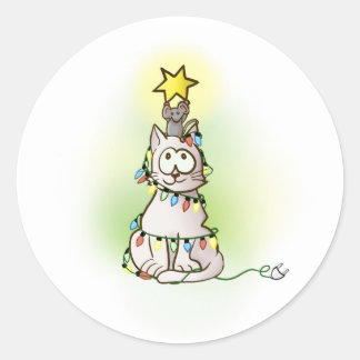 Adesivo Redondo Rato e Gato cinza com Luzes de Natal