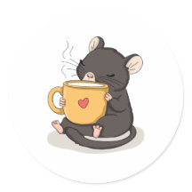 Rato Fofo com um Kawaii Sticker de Caneca de Café