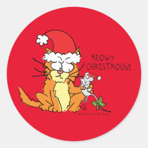 Adesivo Redondo Rato Gato de Cartografia de Natal Engraçado
