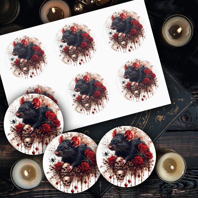 Adesivo Redondo Rato Gótico com Rosas (Criador carregado)