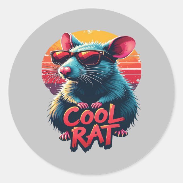 Adesivo Redondo Rato legal com óculos de sol Design retrosolar (Frente)