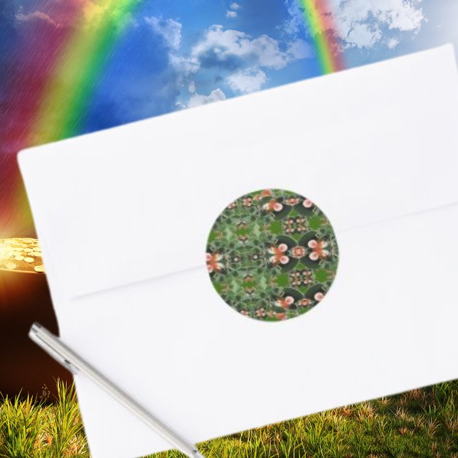 Adesivo Redondo Rato na Rua de Caleidoscópio de Clover. Dia de Pat (Mouse in Clover Kaleidoscope St. Patrick's Day Classic Round Sticker)