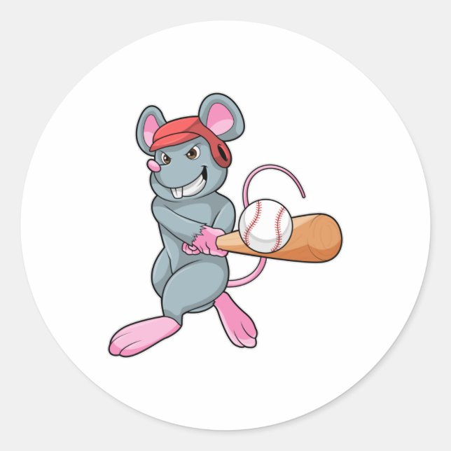 Adesivo Redondo Rato no Baseball com o bastão de beisebol e o capa (Frente)