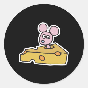Adesivo Redondo rato rosa giro com queijo suíço