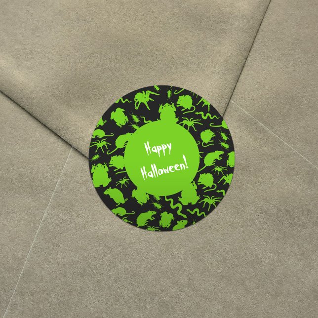 Adesivo Redondo Ratos - Padrão de horror - Ratos Crawly Verde (Criador carregado)