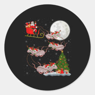Adesivo Redondo Ratos Papai Noel Trenó Voador Divertido Mágico Nat