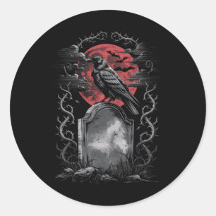 Adesivo Redondo Raven Bird Gothic Raven Art Cemetery Fantasy