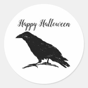 Adesivo Redondo Raven Black Bird Halloween Spooky Pintura