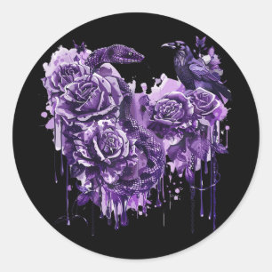 Adesivo Redondo Raven Cobra Rosas Gótica Steampunk Biker Heart-sha