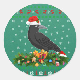 Adesivo Redondo Raven Crow Bird Lover Xmas Santa Hat Ugly Crow