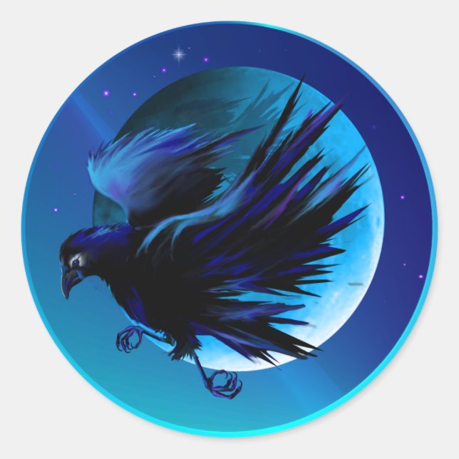 Adesivo Redondo Raven e Moon-Stickers (Frente)