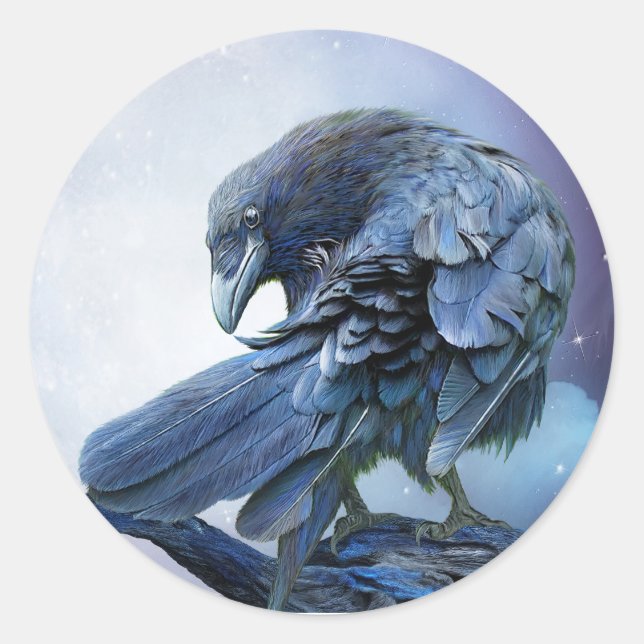 Adesivo Redondo Raven Moon Art Sticker (Frente)