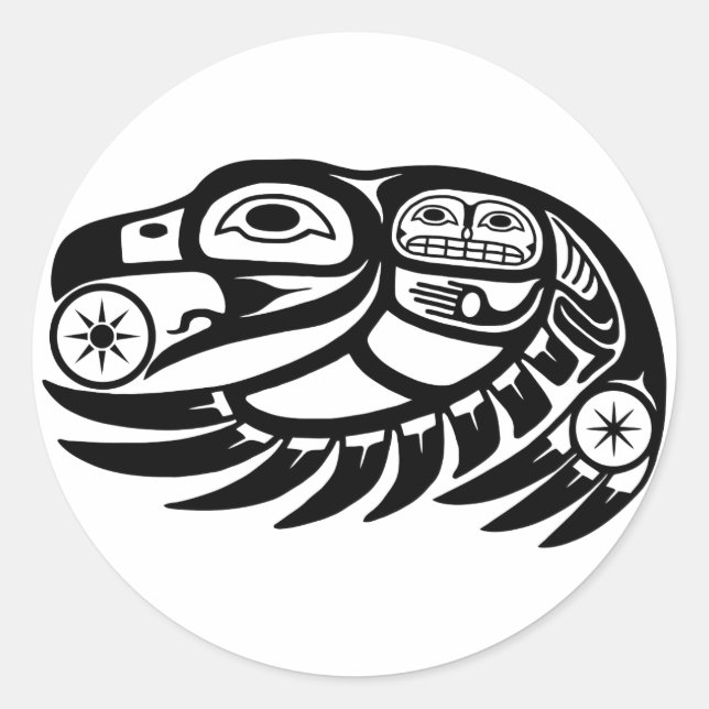 Adesivo Redondo Raven Native American Design (Frente)