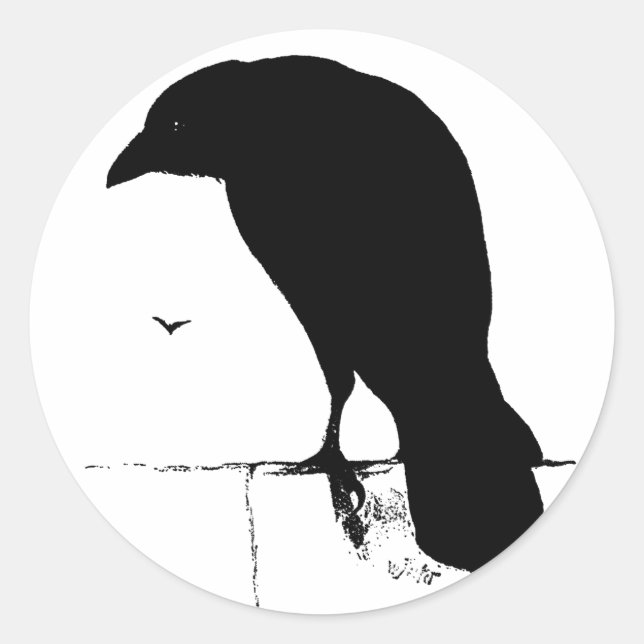 Adesivo Redondo Raven Silhouette - Gótico Vintage Ravens & Crows (Frente)