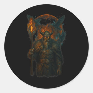 Adesivo Redondo Raven Viking Halloween Design Norse Sorcerer Moon