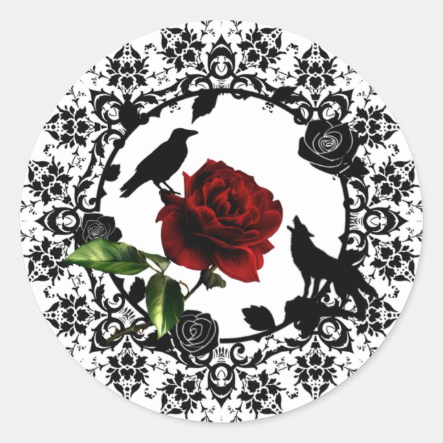 Adesivo Redondo Raven Wolf Gothic Stickers (Frente)