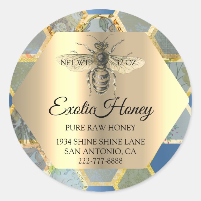 Adesivo Redondo Raw Honey Jar Honeybee Honeycomb Abelhas Apiary Bl (Frente)