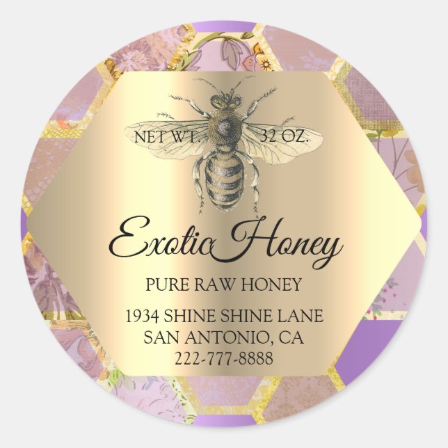 Adesivo Redondo Raw Honey Jar Honeybee Honeycomb Abelhas Apiary Ro (Frente)