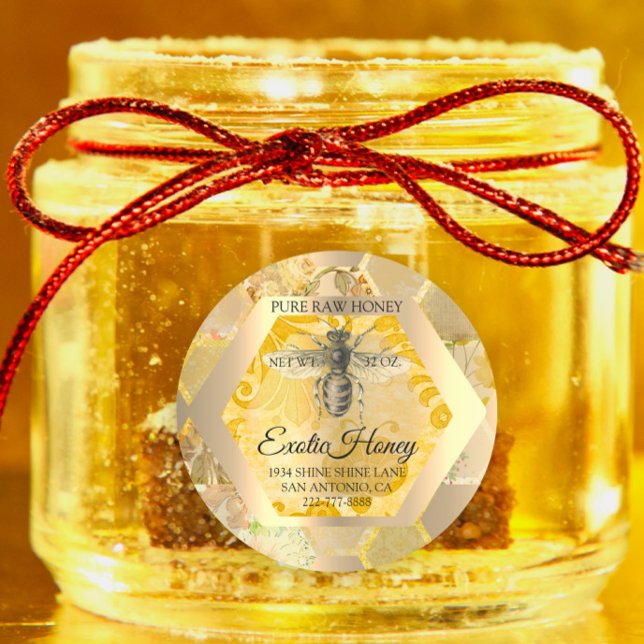 Adesivo Redondo Raw Honey Jar Honeybee Honeycomb Bee Apiary (Raw Honey Jar Honeybee Honeycomb Bee Apiary Classic Round Sticker)