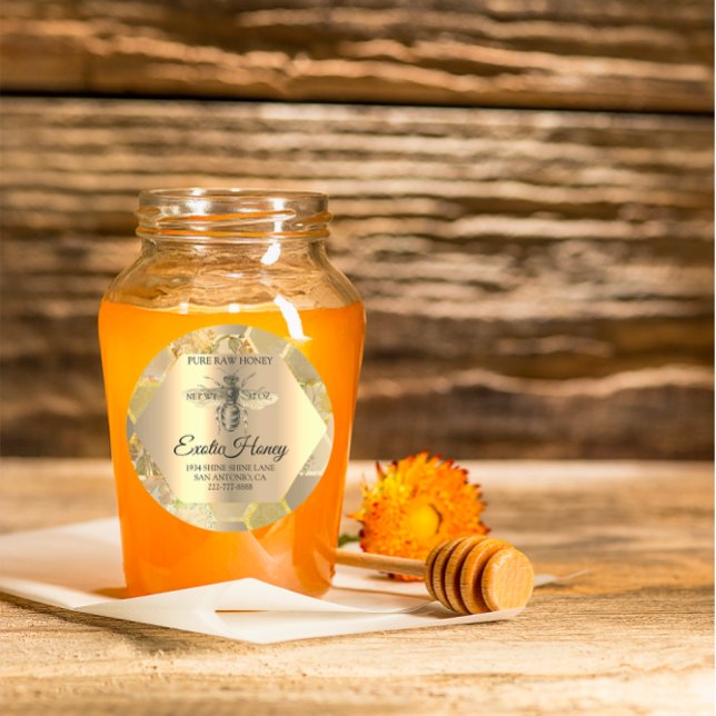 Adesivo Redondo Raw Honey Jar Honeybee Honeycomb Bee Apiary VIP (Raw Honey Jar Honeybee Honeycomb Bee Apiary VIP Classic Round Sticker)