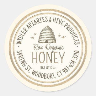Adesivo Redondo Raw Organic Honey Dourado Grunge Border Skep and B