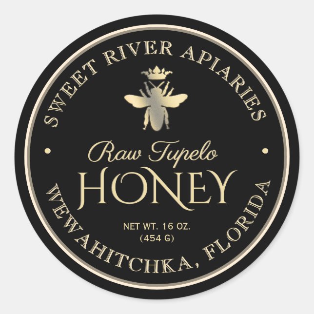 Adesivo Redondo Raw Tupelo Honey Black Dourado Queen Bee (Frente)