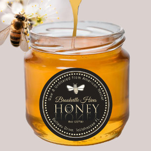 Adesivo Redondo Raw Unflitted Honey Label Black Dourado Bee Heart