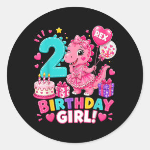 Adesivo Redondo Rawr 2 Dois Rex Dinossauro Rosa Aniversário de 2 a