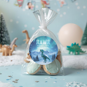 Adesivo Redondo RAWR debaixo das luzes dinossauro de inverno