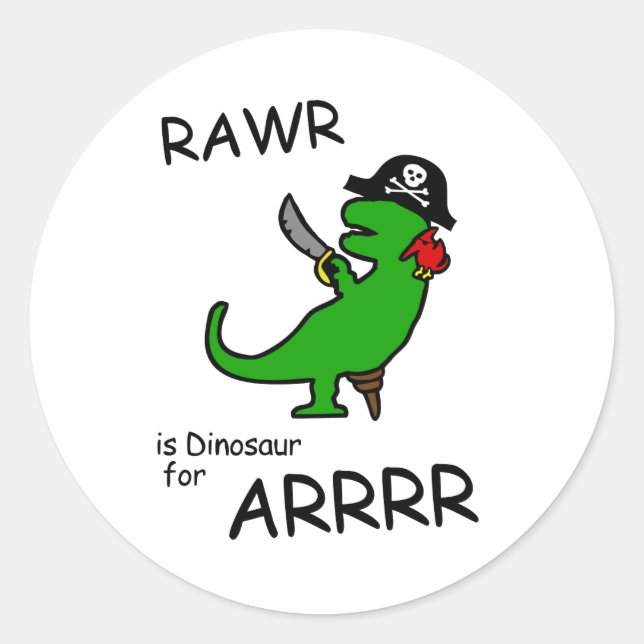 Adesivo Redondo RAWR é Dinossauro para ARRR (Dinossauro Pirata) (Frente)