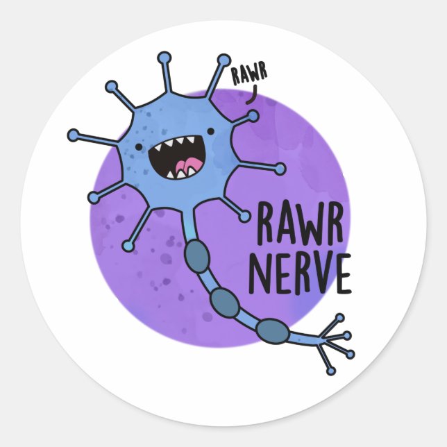 Adesivo Redondo Rawr Nerve Funny Neuron Nerve Pun (Frente)