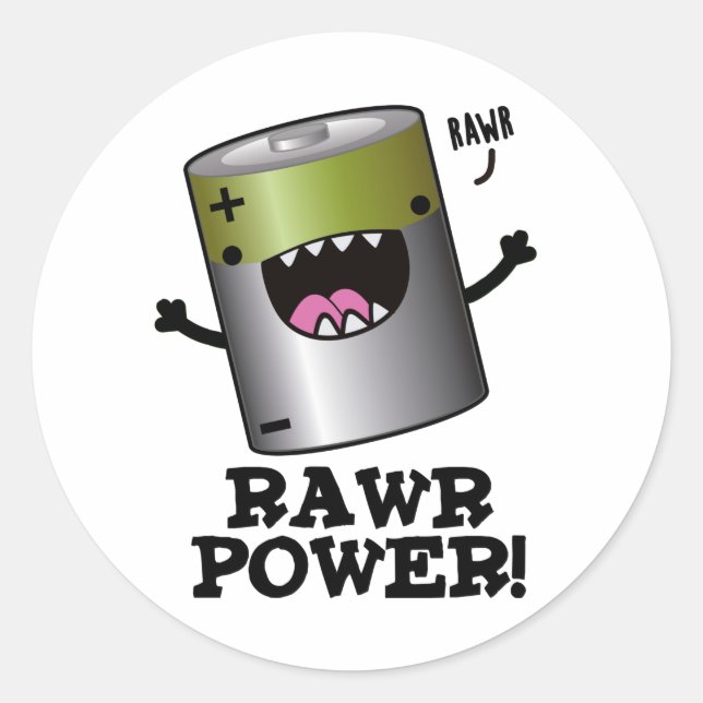 Adesivo Redondo Rawr Power Funny Battery Pun (Frente)