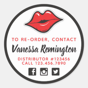 Adesivo Redondo Re-Order Batom Red Kiss & Distribuidor de Beleza